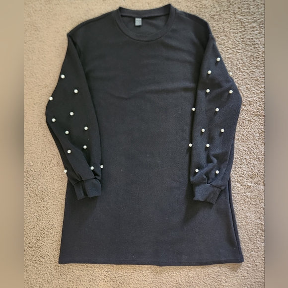 SHEIN Black Textured Dress With PEARLS - Picture 1 of 3